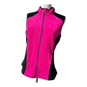 👉 Kim Rogers Women’s Fleece Vest Small Pink Black Zip Up w/ 2 Front Pockets